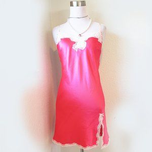 EUC Victoria's Secret Silky Chemise Pink Melon w/ Ivory Trim Sz M